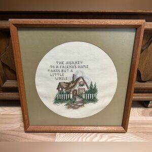'88 Vintage Framed Cross-Stitch Art with Cottage Design